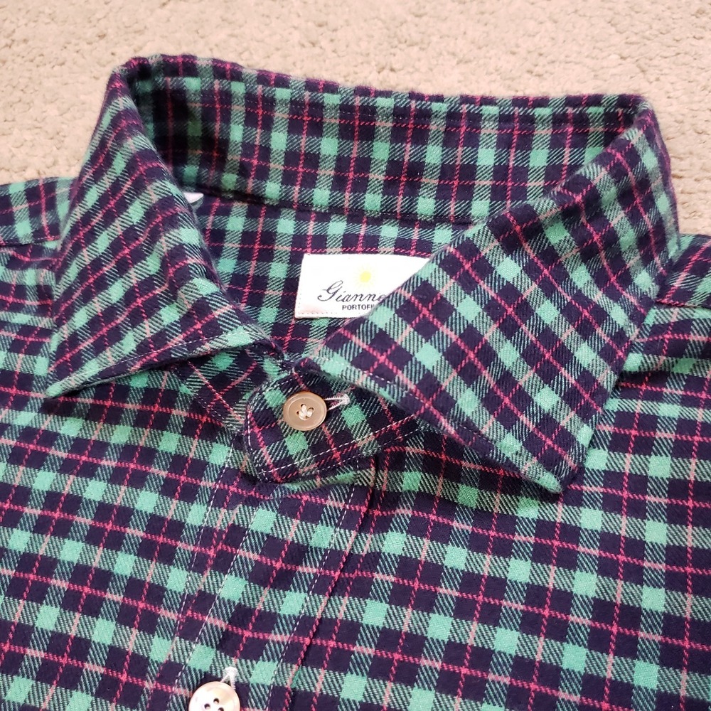 Giannetto Portofino Mens Shirt Green Plaid Italy